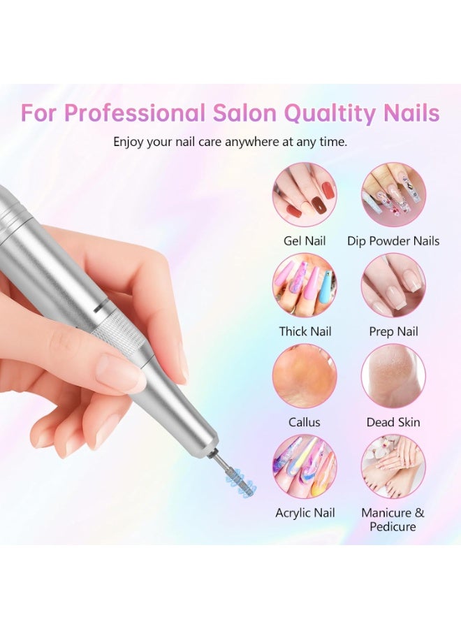 Arabest Electric Nail Drill - 45000RPM Portable Nail Drill丨Rechargeable Nail E-File Kit with 11 Bits & Base丨LED Screen丨Ultra-Silent, Rechargeable Nail Drills Machine for Acrylic Nails Gel Polishing(Pink) - Image 2